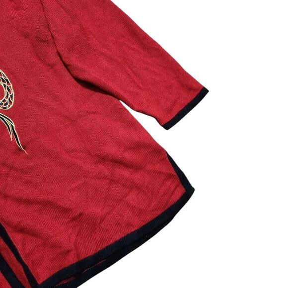Bob Mackie Cardigan Sweater Size 2X Red Black Embroidered Dragon Toggle - Picture 5 of 9